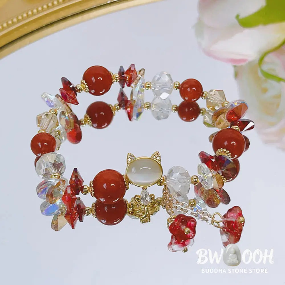 Buddha Stones Amethyst Green Crystal Red Crystal Cat Balance Bracelet - BWOOOH - Bracelet