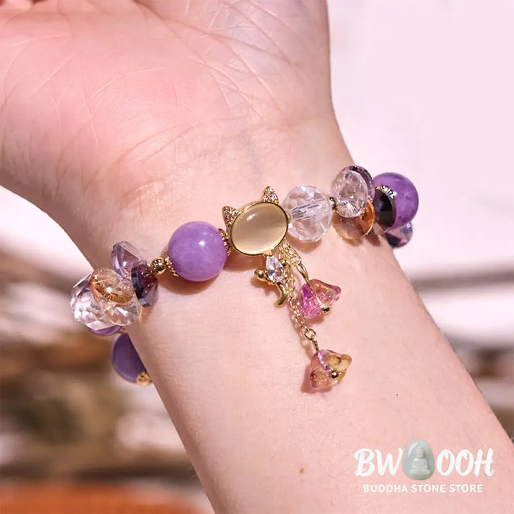 Buddha Stones Amethyst Green Crystal Red Crystal Cat Balance Bracelet - BWOOOH - Bracelet
