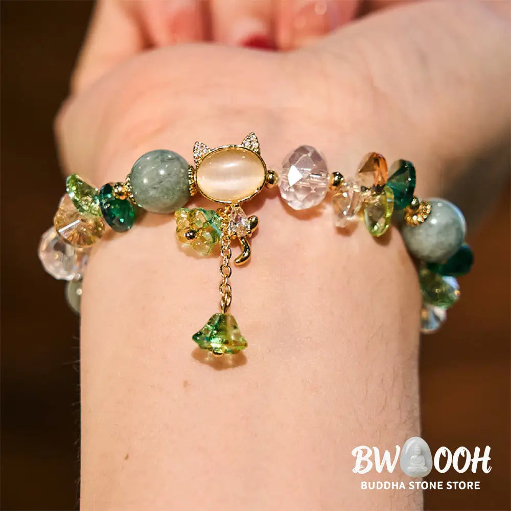 Buddha Stones Amethyst Green Crystal Red Crystal Cat Balance Bracelet - BWOOOH - Bracelet