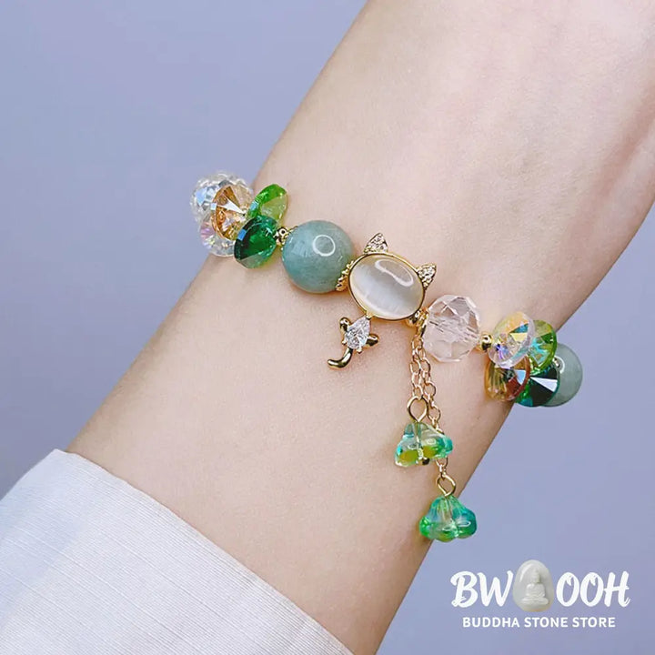 Buddha Stones Amethyst Green Crystal Red Crystal Cat Balance Bracelet - BWOOOH - Bracelet