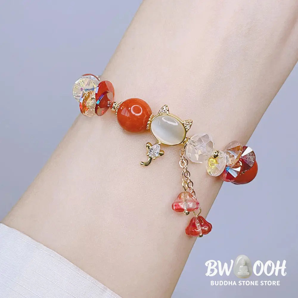 Buddha Stones Amethyst Green Crystal Red Crystal Cat Balance Bracelet - BWOOOH - Bracelet
