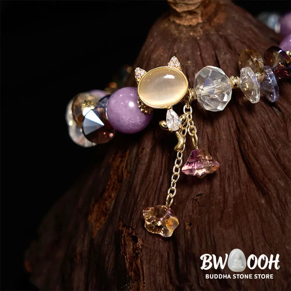 Buddha Stones Amethyst Green Crystal Red Crystal Cat Balance Bracelet - BWOOOH - Bracelet