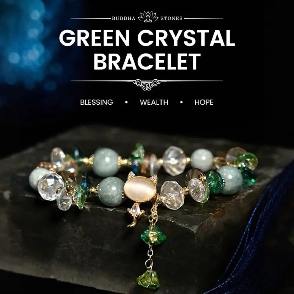 Buddha Stones Amethyst Green Crystal Red Crystal Cat Balance Bracelet - BWOOOH - Green Crystal(Wrist Circumference:
