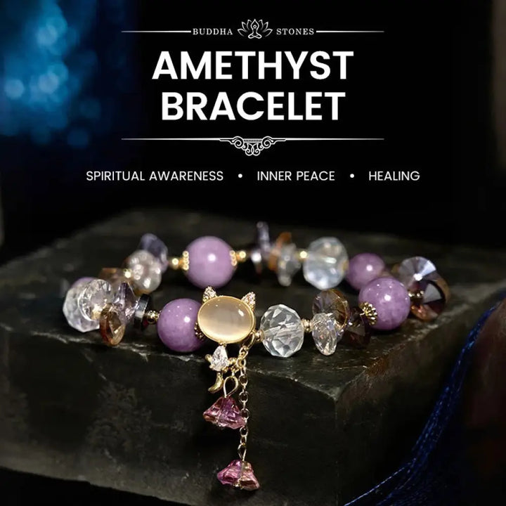 BWOOOH Amethyst Green Crystal Red Crystal Cat Balance Bracelet - BWOOOH - Amethyst(Wrist Circumference: 14-16cm)