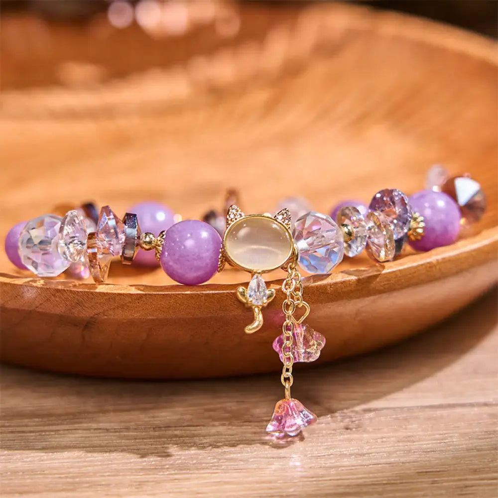 BWOOOH Amethyst Green Crystal Red Crystal Cat Balance Bracelet - BWOOOH - Amethyst(Wrist Circumference: 14-16cm)