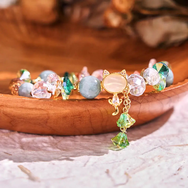 Buddha Stones Amethyst Green Crystal Red Crystal Cat Balance Bracelet - BWOOOH - Green Crystal(Wrist Circumference: