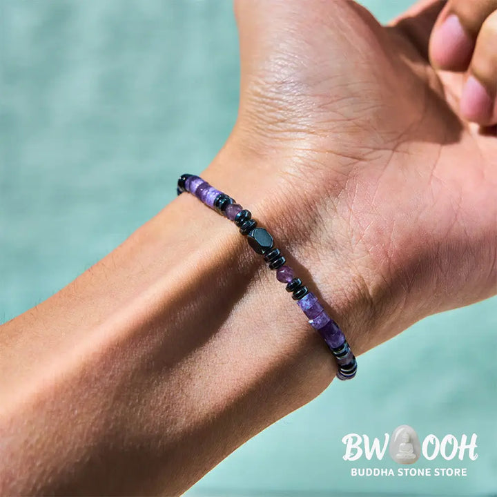 Buddha Stones Amethyst Hematite Spiritual Awareness Bracelet - BWOOOH - Amethyst Hematite(Wrist Circumference 15-17cm)