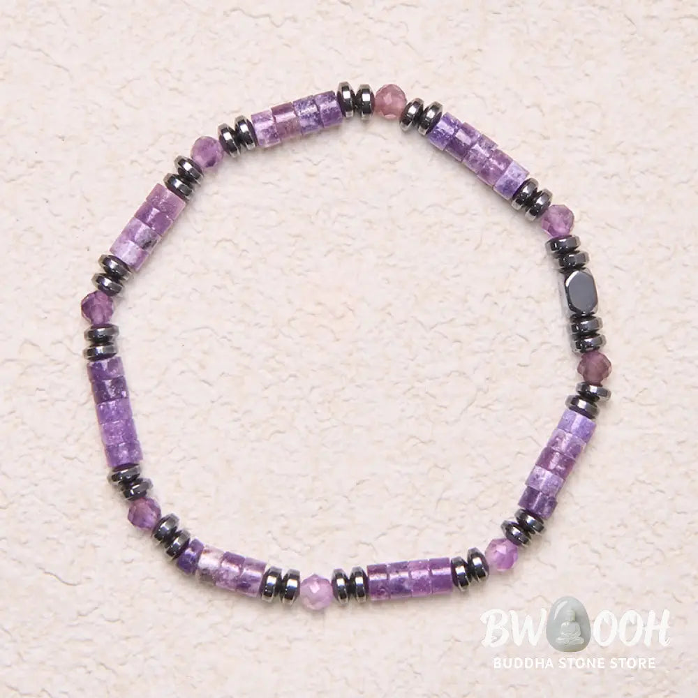 Buddha Stones Amethyst Hematite Spiritual Awareness Bracelet - BWOOOH - Amethyst Hematite(Wrist Circumference 15-17cm)