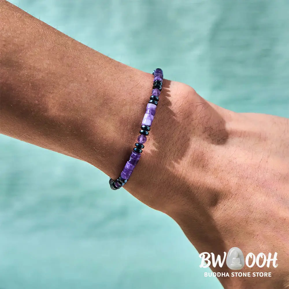 Buddha Stones Amethyst Hematite Spiritual Awareness Bracelet - BWOOOH - Amethyst Hematite(Wrist Circumference 15-17cm)