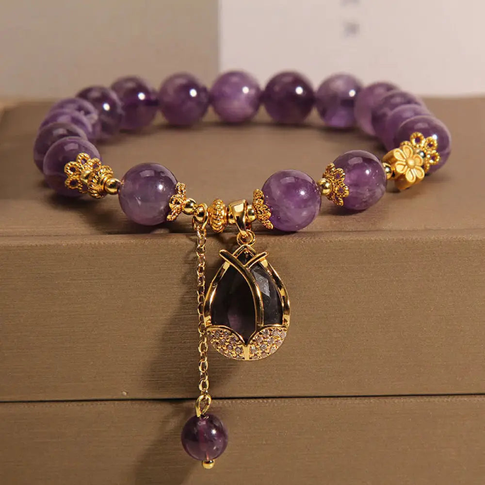 BWOOOH Amethyst Lily Charm Balance Healing Bracelet - BWOOOH - Amethyst(Wrist Circumference: 14-17cm) - Bracelet