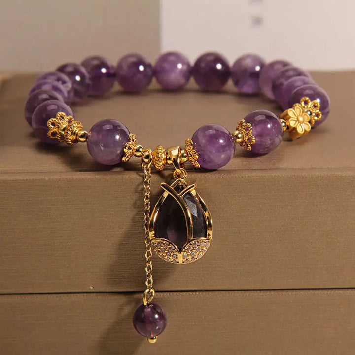 BWOOOH Amethyst Lily Charm Balance Healing Bracelet - BWOOOH - Amethyst(Wrist Circumference: 14-17cm) - Bracelet