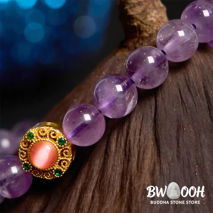 Buddha Stones Amethyst Peach Blossom Fortune Meditation Bracelet - BWOOOH - Amethyst(Wrist Circumference: 14-17cm)