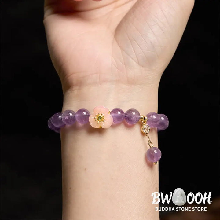 Buddha Stones Amethyst Peach Blossom Fortune Meditation Bracelet - BWOOOH - Amethyst(Wrist Circumference: 14-17cm)