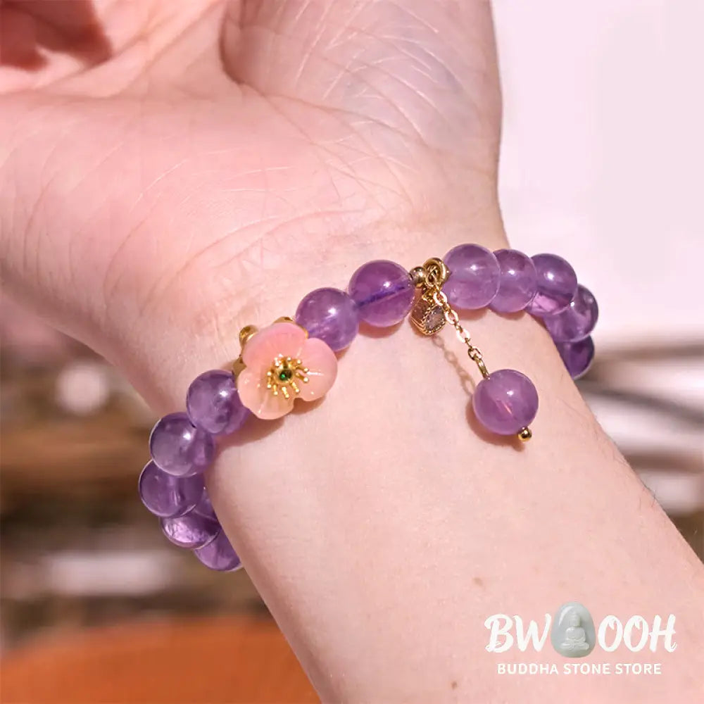 Buddha Stones Amethyst Peach Blossom Fortune Meditation Bracelet - BWOOOH - Amethyst(Wrist Circumference: 14-17cm)