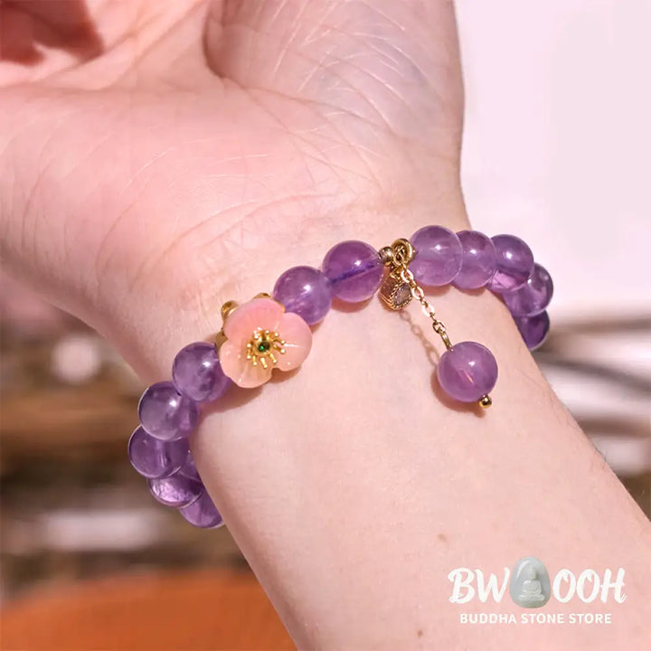 Buddha Stones Amethyst Peach Blossom Fortune Meditation Bracelet - BWOOOH - Amethyst(Wrist Circumference: 14-17cm)