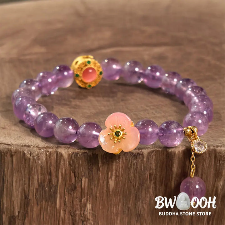 Buddha Stones Amethyst Peach Blossom Fortune Meditation Bracelet - BWOOOH - Amethyst(Wrist Circumference: 14-17cm)