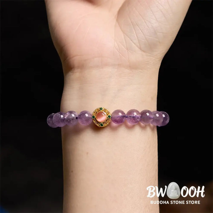 Buddha Stones Amethyst Peach Blossom Fortune Meditation Bracelet - BWOOOH - Amethyst(Wrist Circumference: 14-17cm)