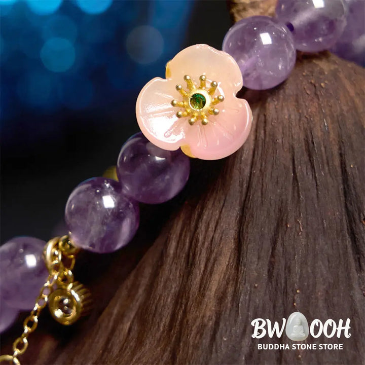 Buddha Stones Amethyst Peach Blossom Fortune Meditation Bracelet - BWOOOH - Amethyst(Wrist Circumference: 14-17cm)