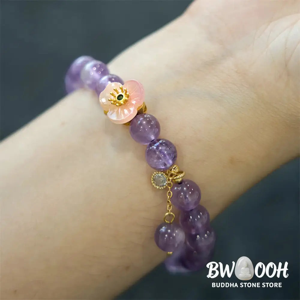 Buddha Stones Amethyst Peach Blossom Fortune Meditation Bracelet - BWOOOH - Amethyst(Wrist Circumference: 14-17cm)