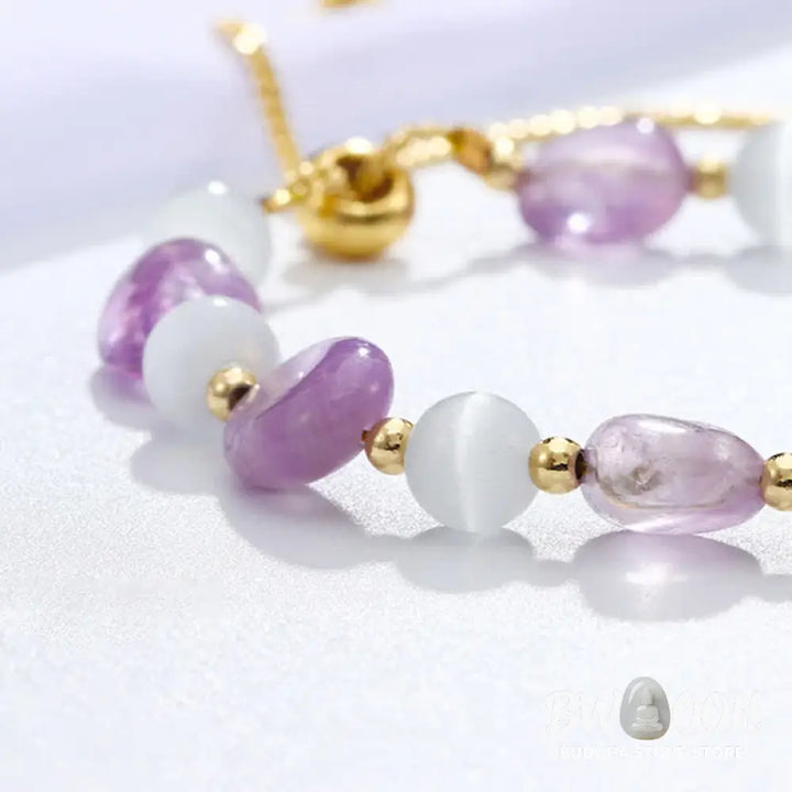 Buddha Stones Amethyst Pink Crystal Black Rutilated Quartz Spiritual Awareness Bracelet - BWOOOH - Bracelet
