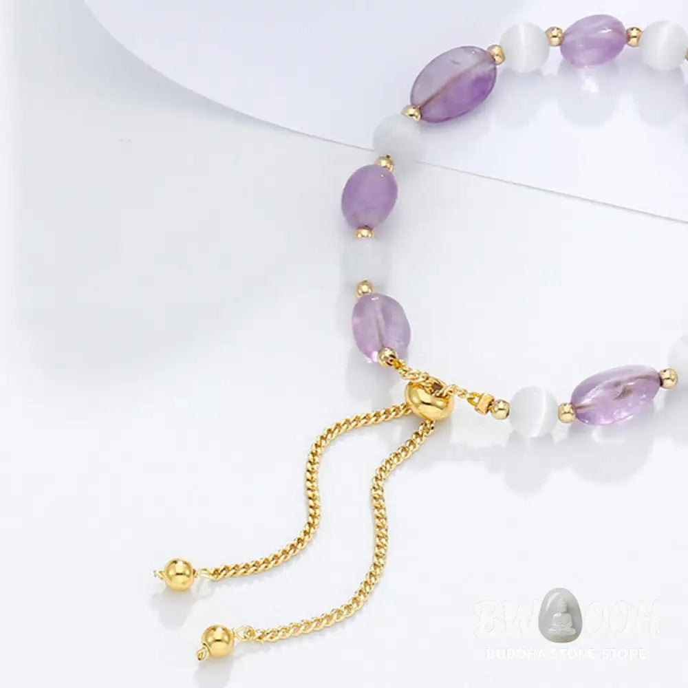 Buddha Stones Amethyst Pink Crystal Black Rutilated Quartz Spiritual Awareness Bracelet - BWOOOH - Bracelet