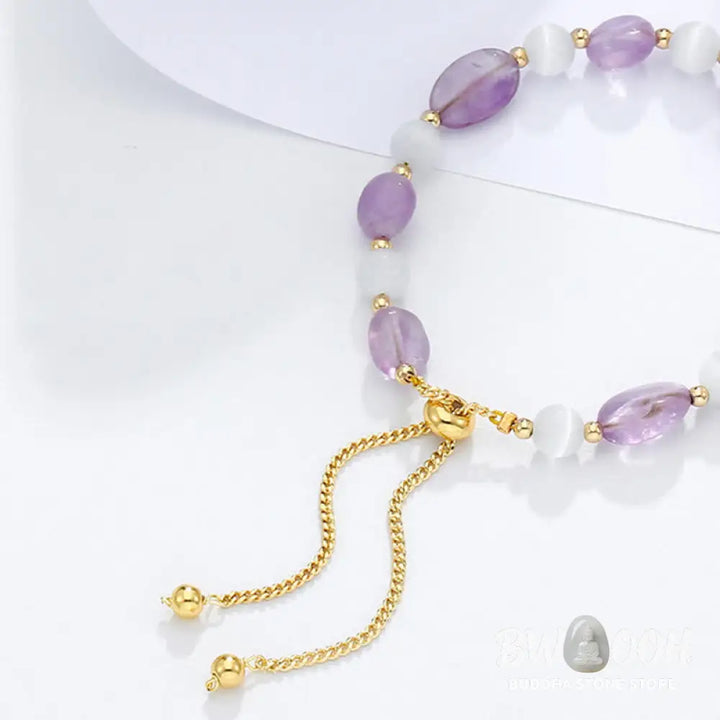 Buddha Stones Amethyst Pink Crystal Black Rutilated Quartz Spiritual Awareness Bracelet - BWOOOH - Bracelet