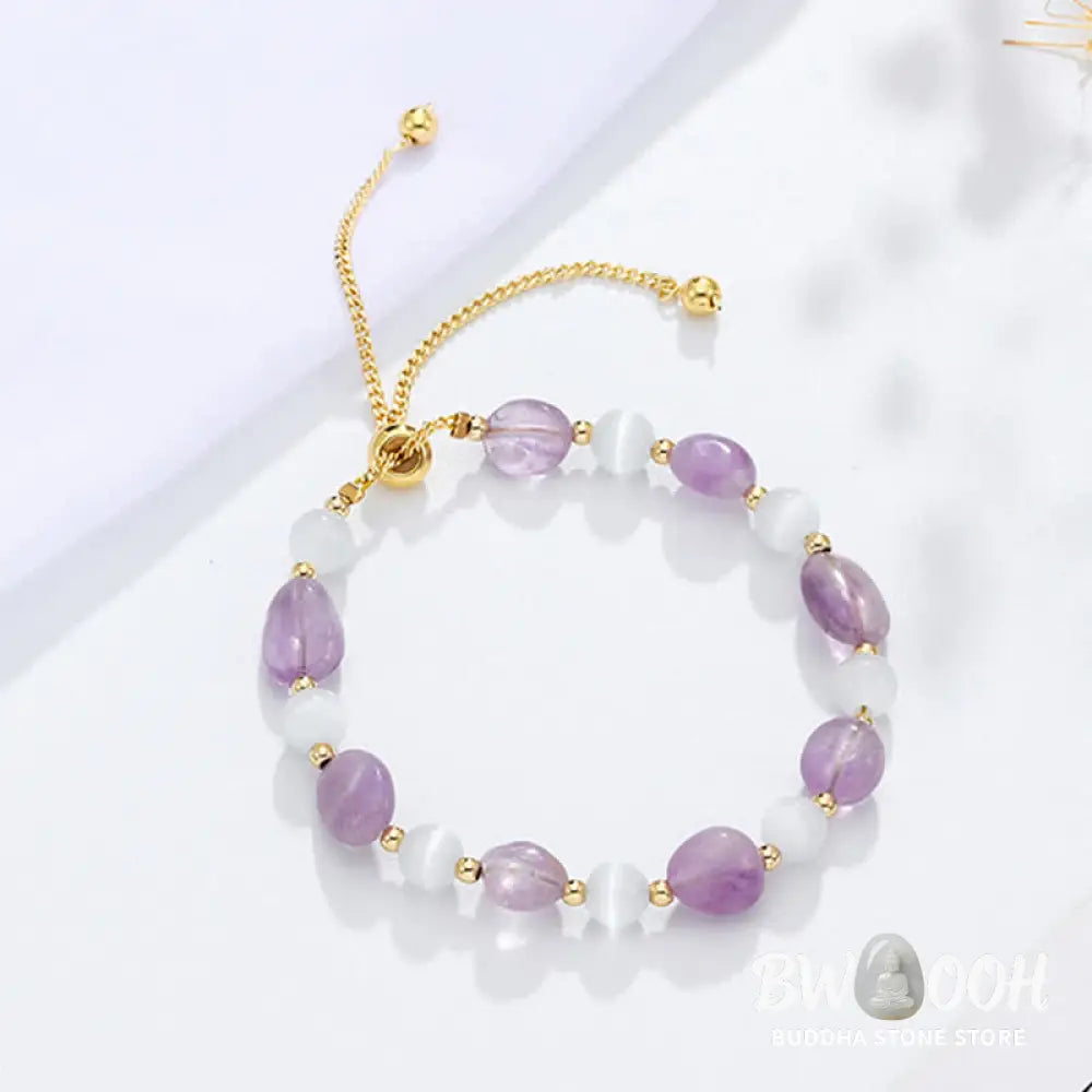Buddha Stones Amethyst Pink Crystal Black Rutilated Quartz Spiritual Awareness Bracelet - BWOOOH - Bracelet