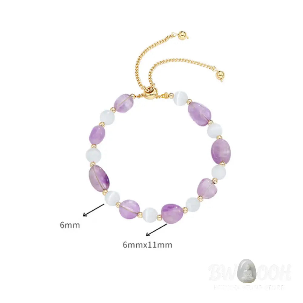 Buddha Stones Amethyst Pink Crystal Black Rutilated Quartz Spiritual Awareness Bracelet - BWOOOH - Bracelet