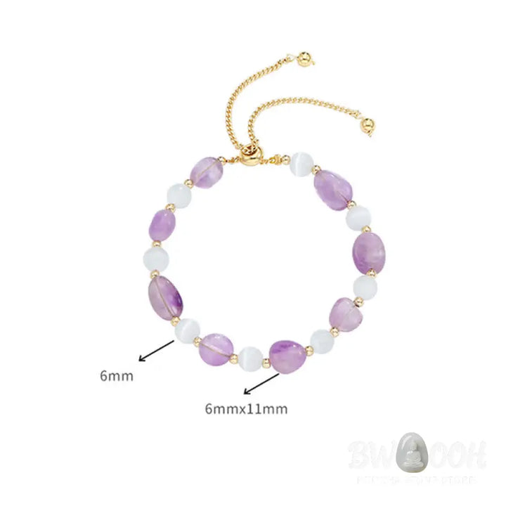 Buddha Stones Amethyst Pink Crystal Black Rutilated Quartz Spiritual Awareness Bracelet - BWOOOH - Bracelet
