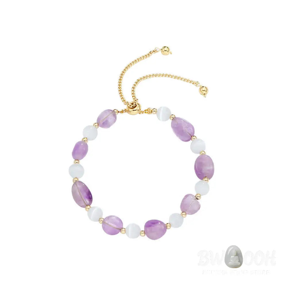 Buddha Stones Amethyst Pink Crystal Black Rutilated Quartz Spiritual Awareness Bracelet - BWOOOH - Bracelet