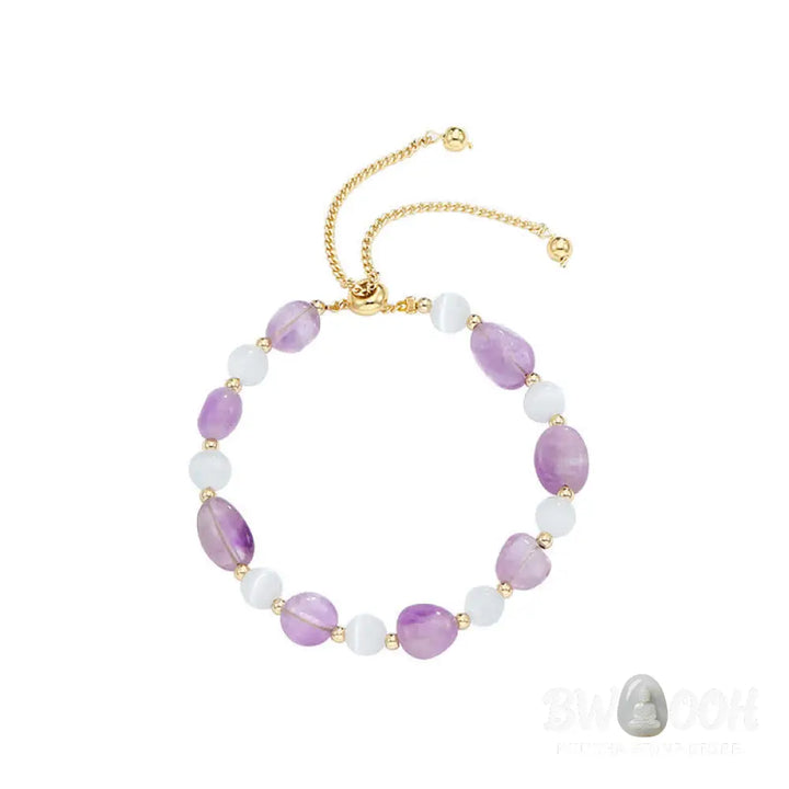 Buddha Stones Amethyst Pink Crystal Black Rutilated Quartz Spiritual Awareness Bracelet - BWOOOH - Bracelet