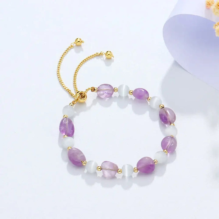 BWOOOH Amethyst Pink Crystal Black Rutilated Quartz Spiritual Awareness Bracelet - BWOOOH - Amethyst(Inner