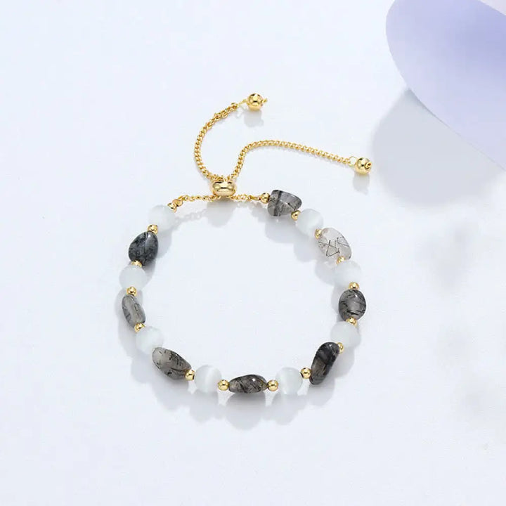 Buddha Stones Amethyst Pink Crystal Black Rutilated Quartz Spiritual Awareness Bracelet - BWOOOH - Black Rutilated
