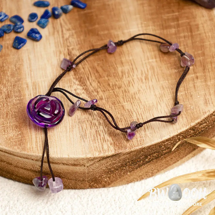 Buddha Stones Amethyst Pink Crystal Green Aventurine Rose Inner Peace Healing Anklet - Anklet