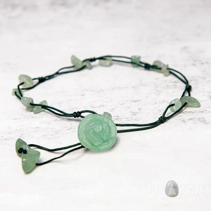 Buddha Stones Amethyst Pink Crystal Green Aventurine Rose Inner Peace Healing Anklet - Anklet