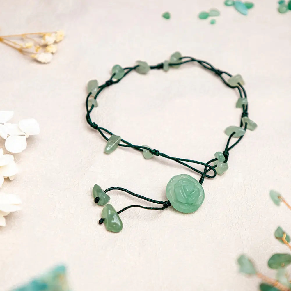 Buddha Stones Amethyst Pink Crystal Green Aventurine Rose Inner Peace Healing Anklet - Green Aventurine (Luck ♥