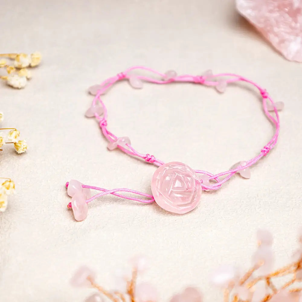 Buddha Stones Amethyst Pink Crystal Green Aventurine Rose Inner Peace Healing Anklet - Pink Crystal (Soothing ♥ Warmth)