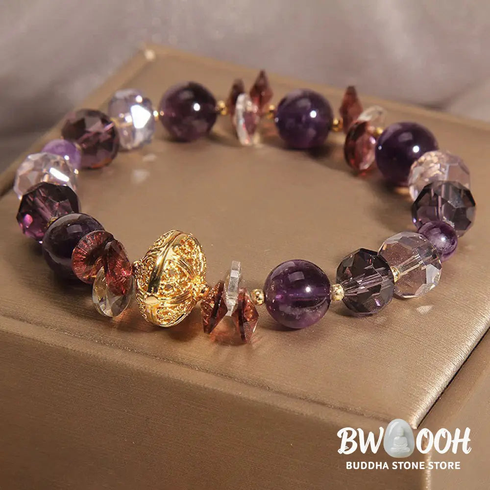 Buddha Stones Amethyst Red Crystal White Crystal Pumpkin Inner Peace And Healing Bracelet - BWOOOH - Amethyst(Wrist