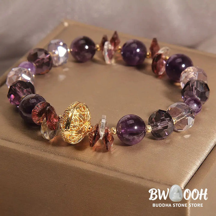 Buddha Stones Amethyst Red Crystal White Crystal Pumpkin Inner Peace And Healing Bracelet - BWOOOH - Amethyst(Wrist