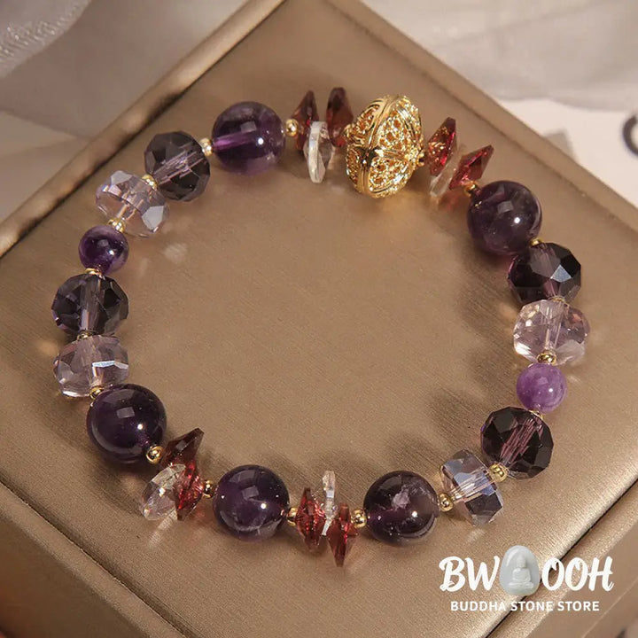 Buddha Stones Amethyst Red Crystal White Crystal Pumpkin Inner Peace And Healing Bracelet - BWOOOH - Amethyst(Wrist
