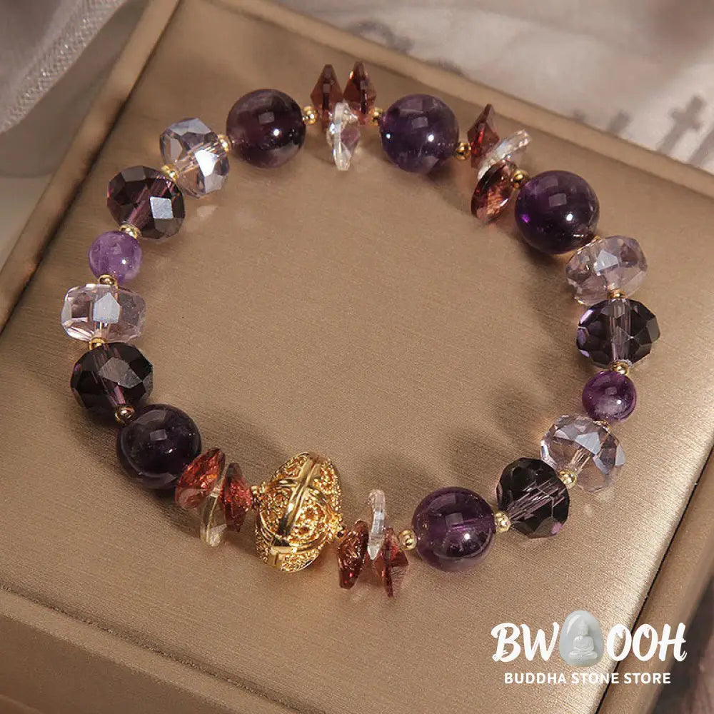 Buddha Stones Amethyst Red Crystal White Crystal Pumpkin Inner Peace And Healing Bracelet - BWOOOH - Amethyst(Wrist