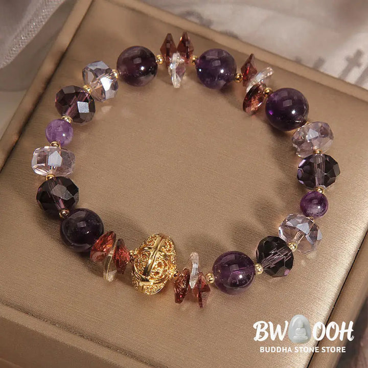 Buddha Stones Amethyst Red Crystal White Crystal Pumpkin Inner Peace And Healing Bracelet - BWOOOH - Amethyst(Wrist
