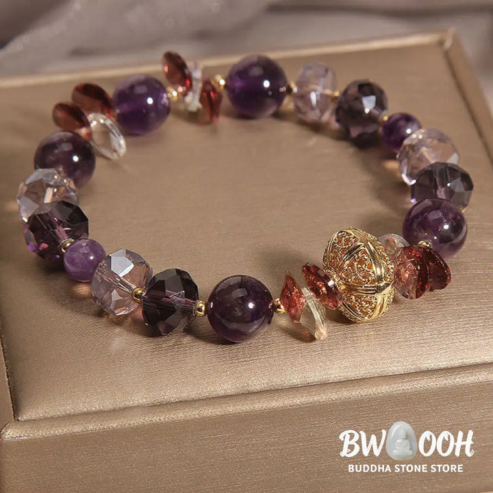 Buddha Stones Amethyst Red Crystal White Crystal Pumpkin Inner Peace And Healing Bracelet - BWOOOH - Amethyst(Wrist
