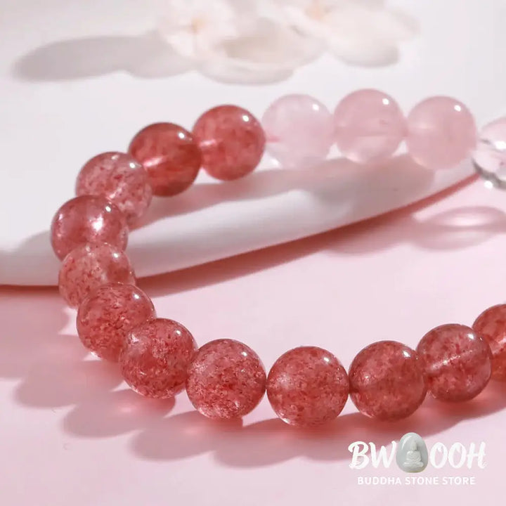 Buddha Stones Amethyst Rose Quartz Strawberry Quartz Good Luck Charm Bracelet - Bracelet