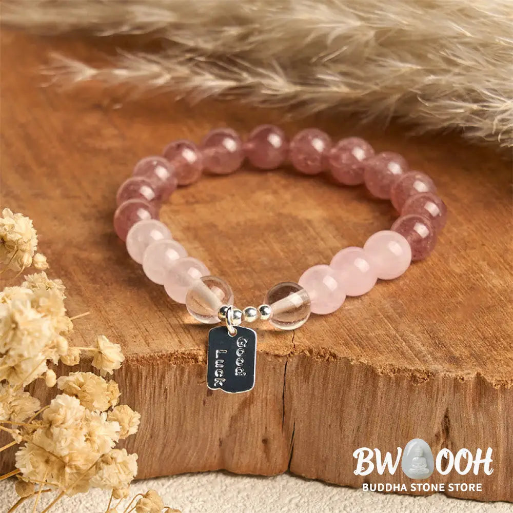Buddha Stones Amethyst Rose Quartz Strawberry Quartz Good Luck Charm Bracelet - Bracelet
