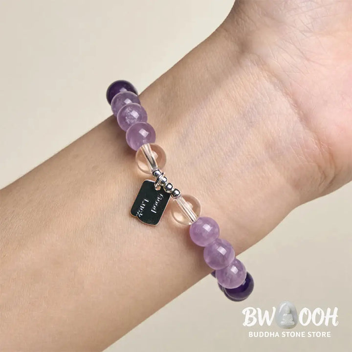 Buddha Stones Amethyst Rose Quartz Strawberry Quartz Good Luck Charm Bracelet - Bracelet