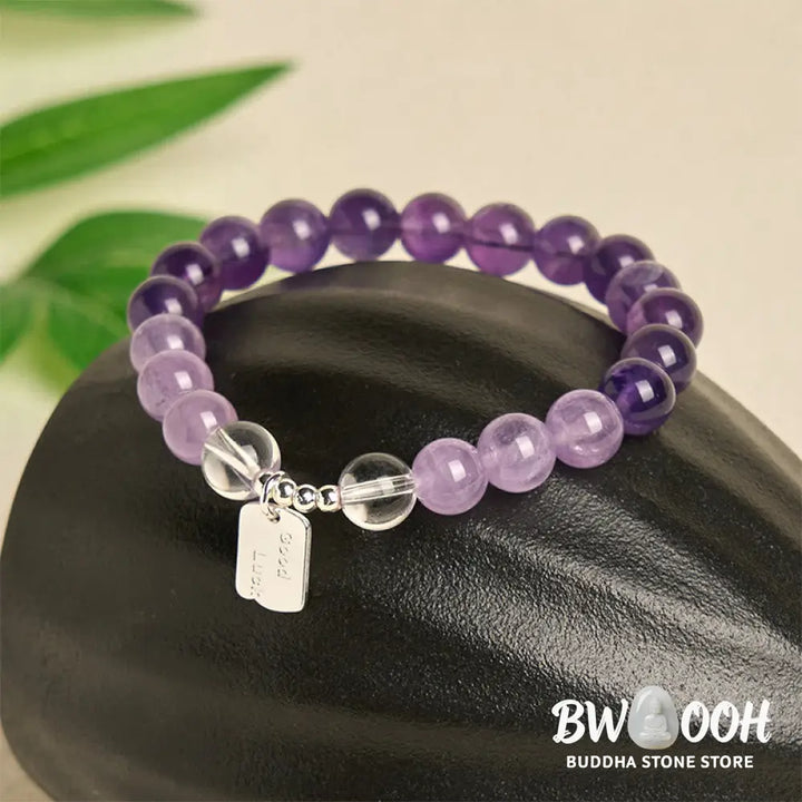 Buddha Stones Amethyst Rose Quartz Strawberry Quartz Good Luck Charm Bracelet - Bracelet