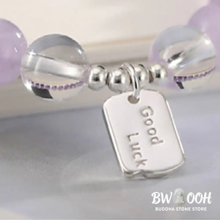 Buddha Stones Amethyst Rose Quartz Strawberry Quartz Good Luck Charm Bracelet - Bracelet