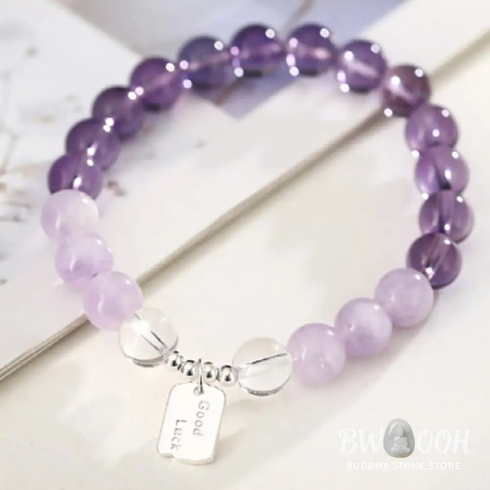 Buddha Stones Amethyst Rose Quartz Strawberry Quartz Good Luck Charm Bracelet - Bracelet