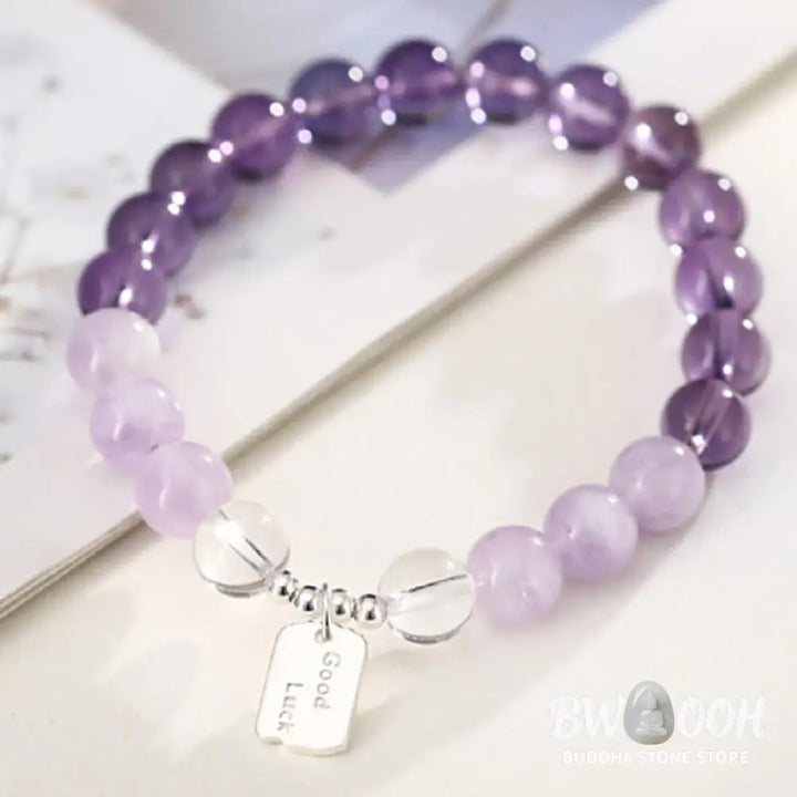 Buddha Stones Amethyst Rose Quartz Strawberry Quartz Good Luck Charm Bracelet - Bracelet